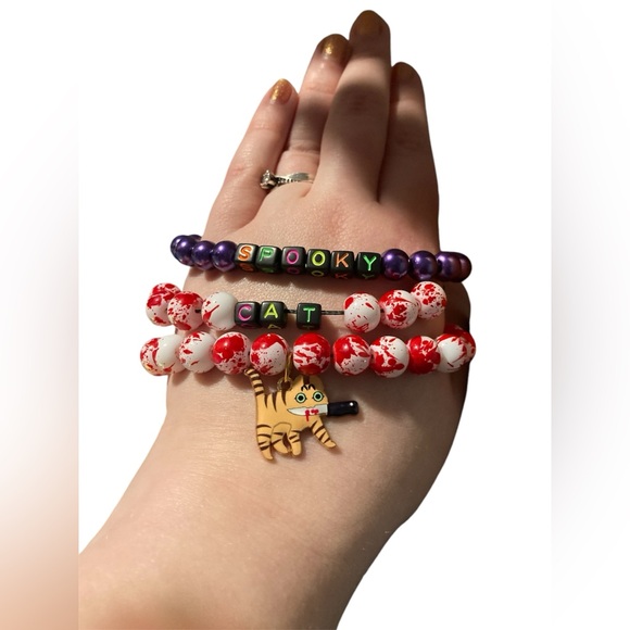spooky cat beaded adjustable bracelets - Picture 2 of 3